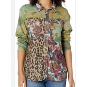 Tru Luxe Jeans Colorblock Button Front Knit Shirt sz L
